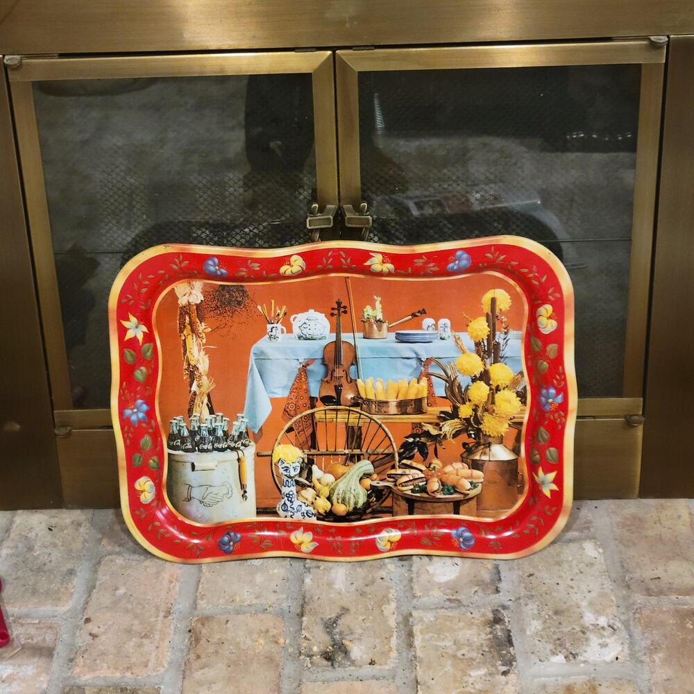 Vintage 1961 Coca Cola Metal Serving Tray Fall Harvest Thanksgiving Coke